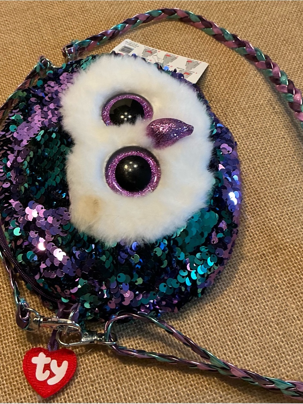 Ty Sequin Owl Crossbody Bag - Purple & Teal
